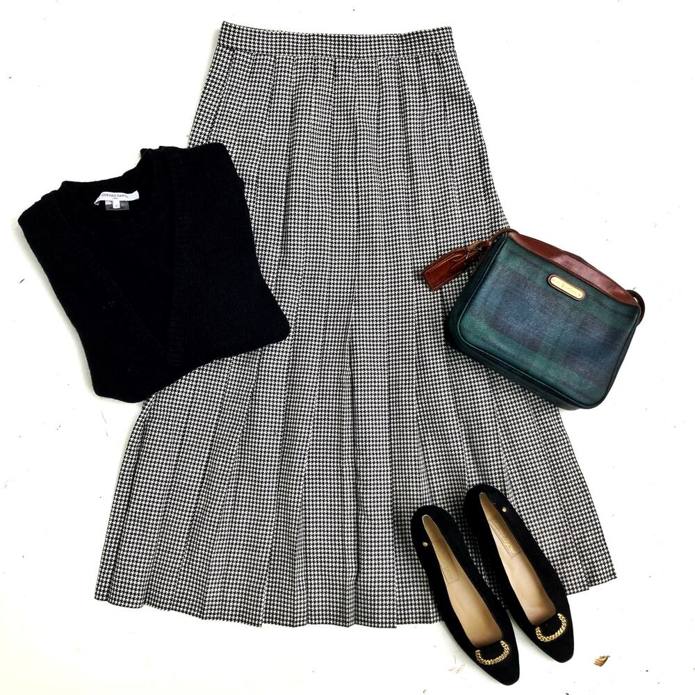 Talbots Houndstooth Pleated Midi Skirt | Wool Classic Fall Edit Capsule